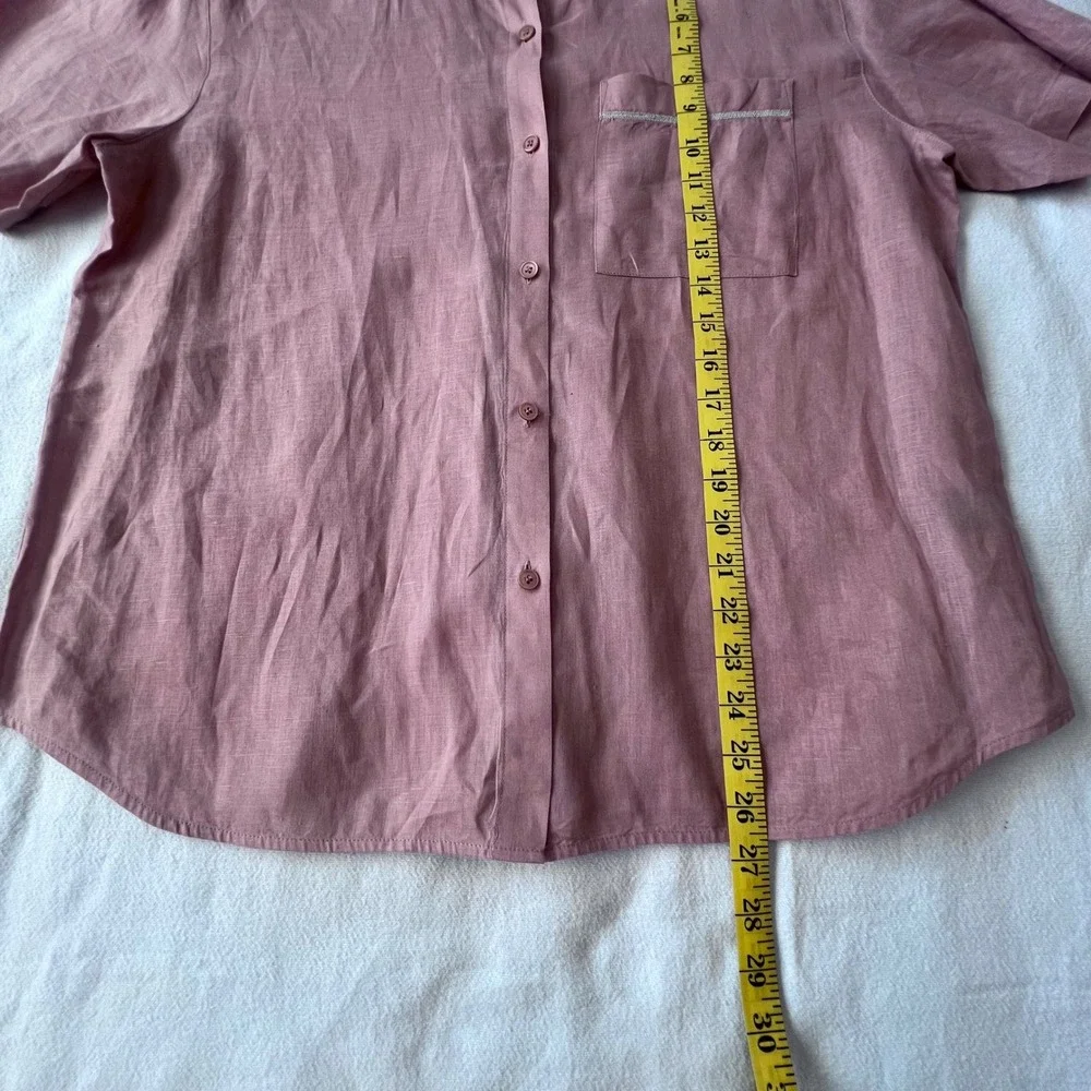 Lafayette 148 New York Pink 100% Linen Short Sleeve Button Down Shirt Women's L - Picture 6 of 9